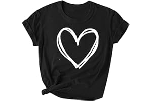 ATTINE Womens Tops Dressy Casual, Women Solid Color Heart Print Blouses Short Sleeve Vest Round Neck Loose Fit Summer Cami