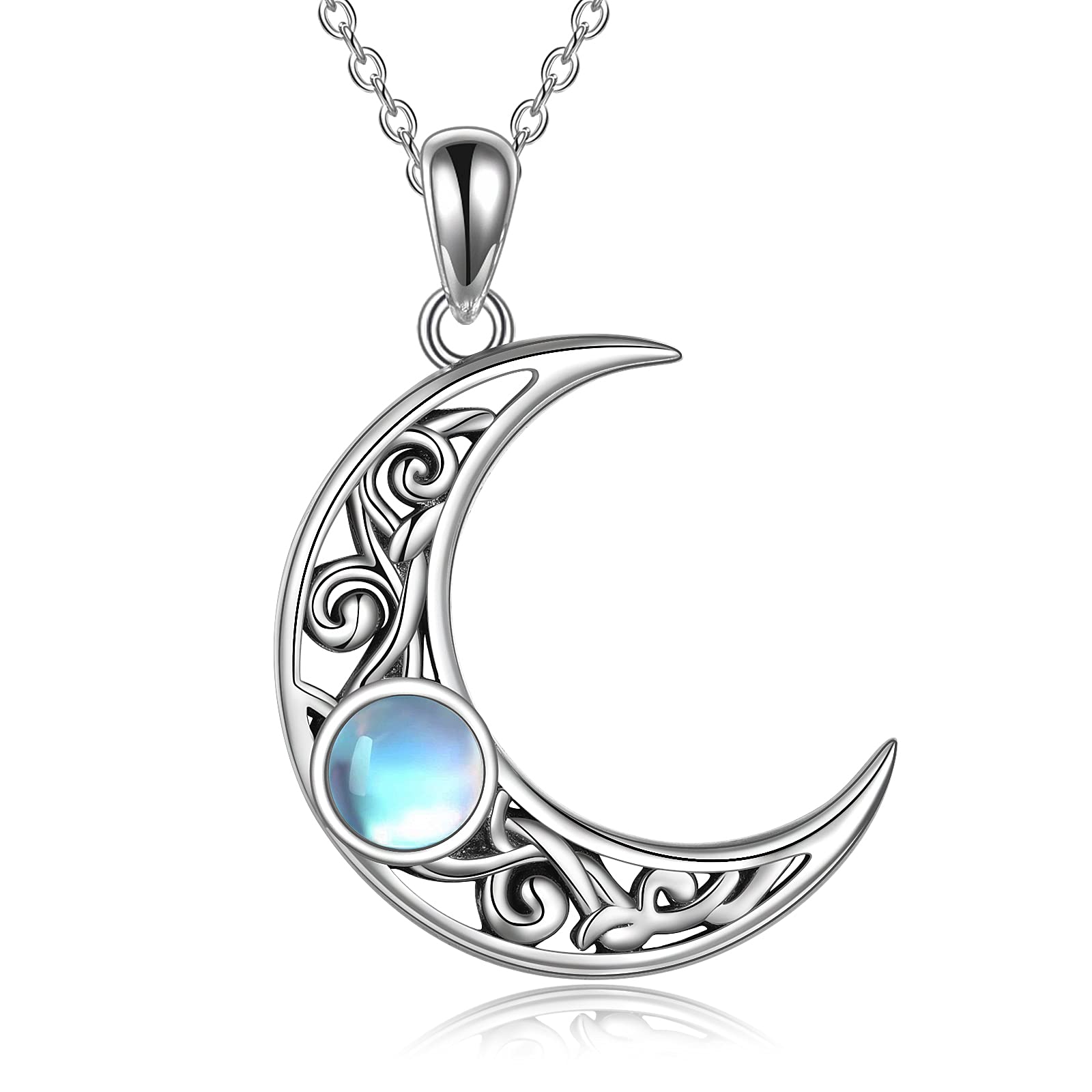 YFN Moonstone Crescent Moon Necklace for Women Sterling Silver Celtic Moon Pendant Irish Jewellery Gifts for Girl Mother Daughter Sister (moon)