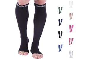 Doc Miller Open Toe Compression Socks Women and Men, 20-30 mmHg Toeless Compression Socks Women, Support Circulation Shin Splints and Calf Recovery, Varicose Veins, 1 Pair (Black, 2X-Large)