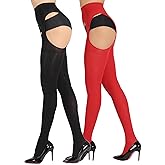 MERYLURE 2 Pack Suspender Tights for Women Semi Opaque Garter Belt Control Top Pantyhose Thigh High Stockings