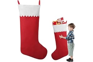 Asisca 1 Pack Jumbo Felt Christmas Stockings, 38 Inches Giant Red and White Felt Christmas Stockings Large Xmas Stockings for Holiday Party Family Home Decorations
