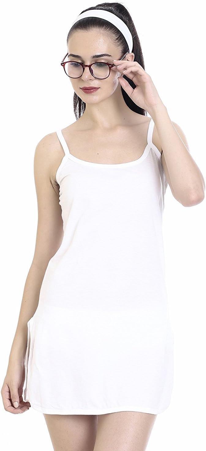 Women's Cotton Fabric Midi Slip -Narrow Strap
