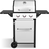 LMNOCHM 3-Burner Propane Gas Grill with Double-Wall Insulated Lid | 30,000 BTU, Folding Side Tables, Full-Size Grease Tray, Outdoor Barbecue for Backyard, Patio, Deck