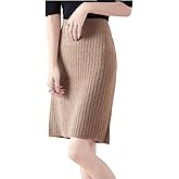 Ailaile Short Skirt Women's Fall Winter 100% Merino Wool Knitted Skirt Girl's Ribbed Elastic Waist Split Skirts