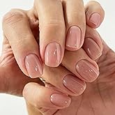 GLAMERMAID Nude Pink Press on Nails Short, Cinnamon Fake Nails Round Sqaure | Light Glossy Glue on Nails Tip, Semi-Transparent Acrylic False Nails with Glue, Reusable Salon-Quality Manicure Kit for Women