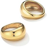 NOKMIT Chunky Dome Rings for Women Dainty 14K Gold Silver Tone Cute Bold Dome Statement Ring Thick Minimalist Thumb Band High Polished Smooth Comfort Fit Size 5-10