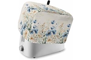 VERSOTILAHOME Blue Flowers Rustic Toaster Cover 2 Slice, Spring Vintage Botanical Dustproof Bakeware Oven Protector with Top Hook, Floral Beige Waterproof Small Kitchen Appliance Toasters Dust Cover, 12"x7.5"x8"