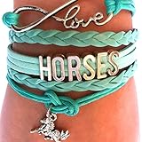 Horse Bracelet Gift for Girls, Horse Jewelry, Infinity Bracelet Horse Charm, Gift Wrapped, Girls Gifts,Teen Girl Gifts for pony loving girls, Birthday gifts for girls, horse gifts (Blue, 5.5in medium)