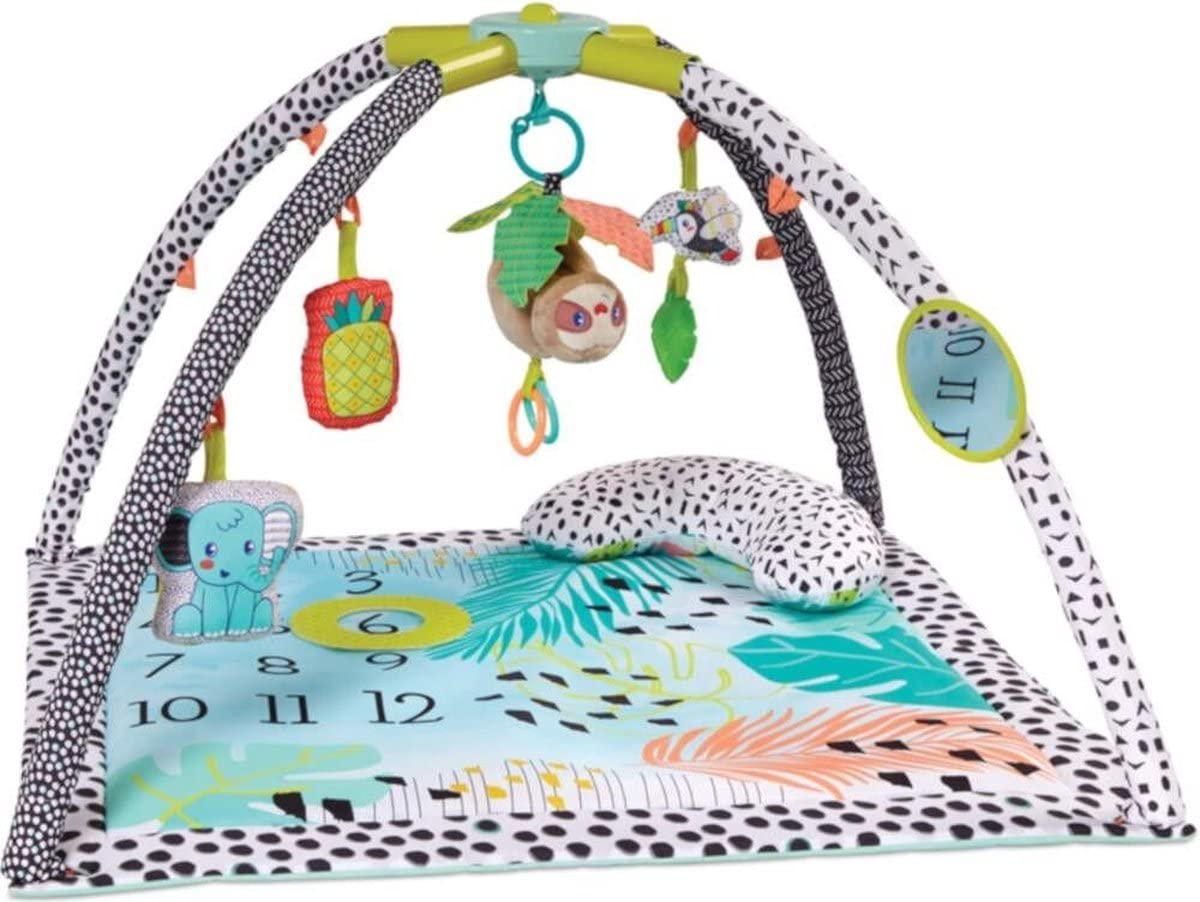 INFANTINO Milestones & Memories Twist and Fold Gym - Collapsible 4-in-1 play mat stimulating, with 4 Modes and 4 Additional Sensory Toys for Infants and Toddlers, Multicoloured