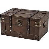 WDECORHOMT Vintage Treasure Box,Large Treasure Chest For Keepsakes, Wooden Keepsake Box Size:13.8"X9.5"X6.9" (1, Large)