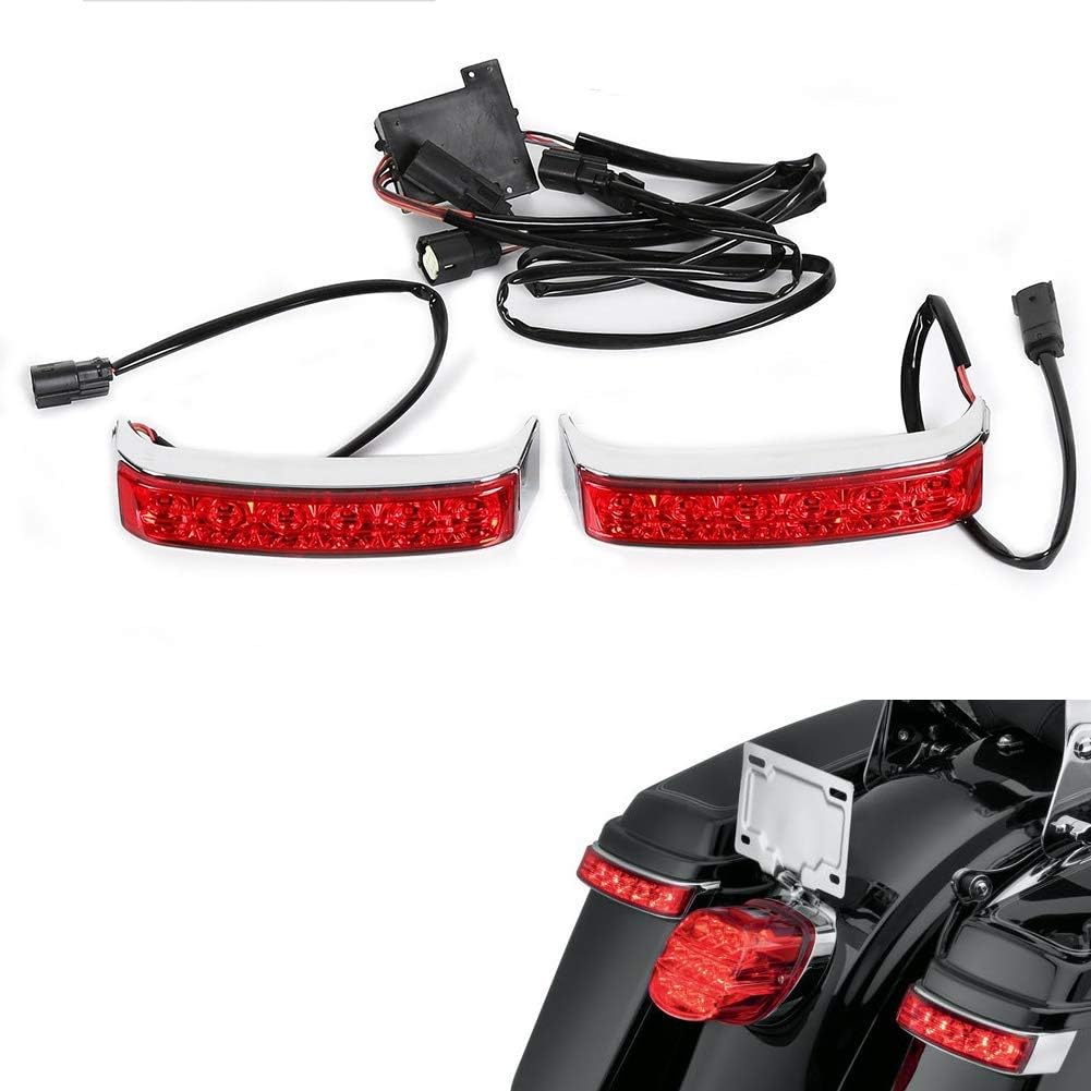 ONETK LED Saddlebag Run/Brake/Turn Lamp for Fits Harley Davidson Touring 2014-later FLHTCU, FLHTCUL, FLHTK, FLHTKL, FLTRU and 2016-later FLHTKSE and FLTRUSE models,Red Lens/Chrome Housing