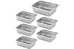 HECMAC 6 Pack Anti-Jam Hotel Pans, 1/2 Size 4 Inch Deep, Commercial Stainless Steel Chafing Steam Table Pan, Catering Storage Metal Food Pan