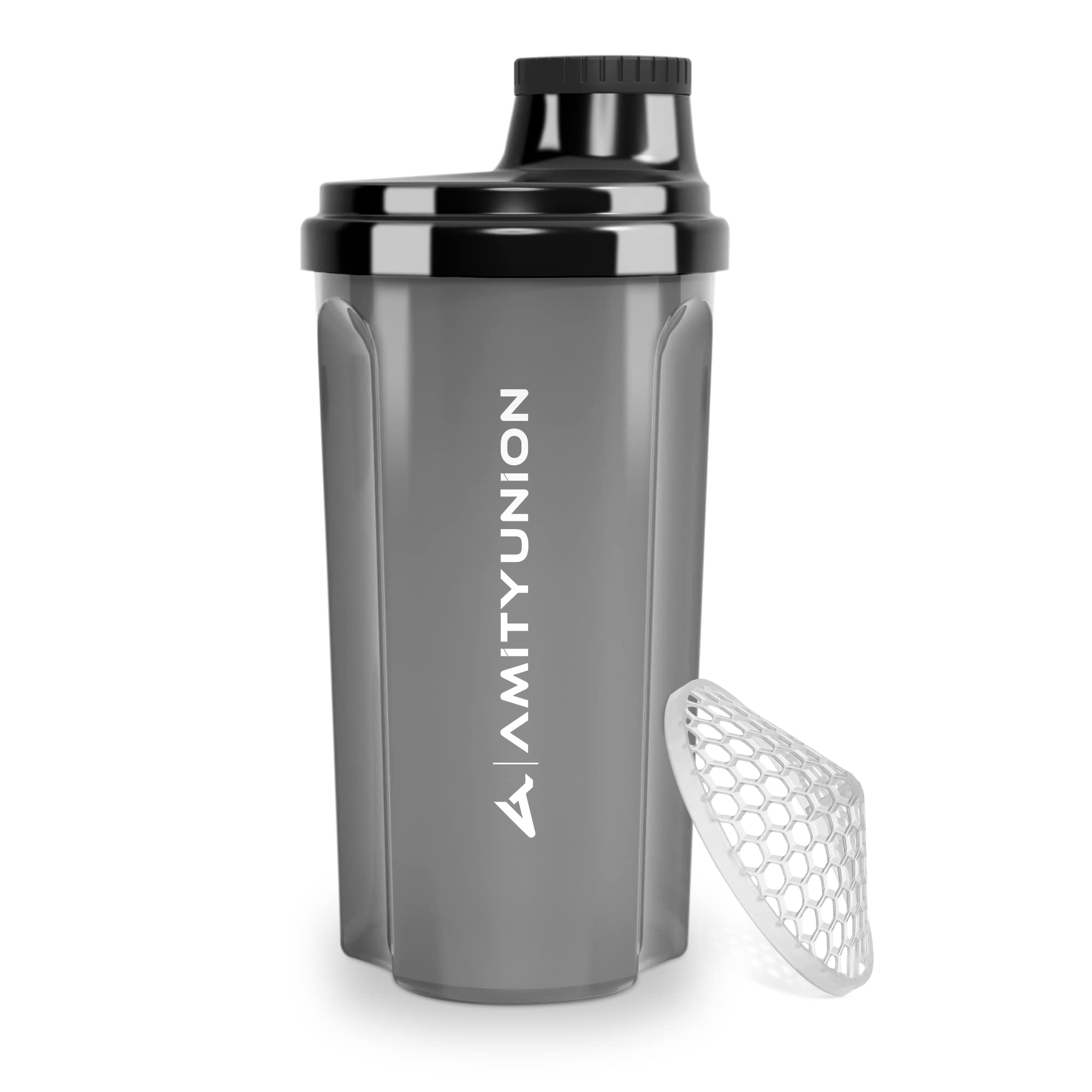 Protein Shaker 700 ml "Heaven" Leak-Proof, BPA with Clickable Strainer & Scale for Creamy Whey Shakes, Fitness Mug for Isolate & Sport Concentrates, Protein Shaker, Original in Black Smoke