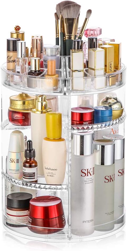 360 Rotating Adjustable Makeup Organizer - Thicker Makeup Storage Display Case Fits Jewelry,Makeup Brushes, Lipsticks and More: Home Improvement