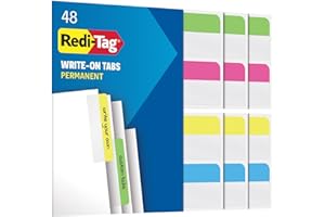 Redi-Tag Write On Tabs, Removable Index Tabs, Customizable Adhesive Labels, 4 Assorted Colors: Yellow, Green, Pink, Blue, 0.7" x 2", 48 Per Pack (B33248)