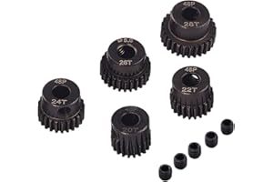 FLYLIN 5Pcs 48DP Pinion Gear Set, 20T 22T 24T 26T 28T Hardened Steel Pinion Gear Set with 5mm Hole, RC Motor Gear Climbing Car Gear Accessories Suitable for 1/10 RC Brushless Brush Motor