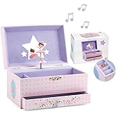 DJECO Musical Jewelry Box for Kids - Treasure Boxes Ballerina's Tune - Storage for Necklace, Bracelets, Rings, Earrings, Small Toys, Decorations, Keepsake & Trinkets - Safe for Ages 3+ Boys & Girls