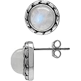 Silvershake 8mm Natural Round Shape Moonstone 925 Sterling Silver Stud Post Earrings