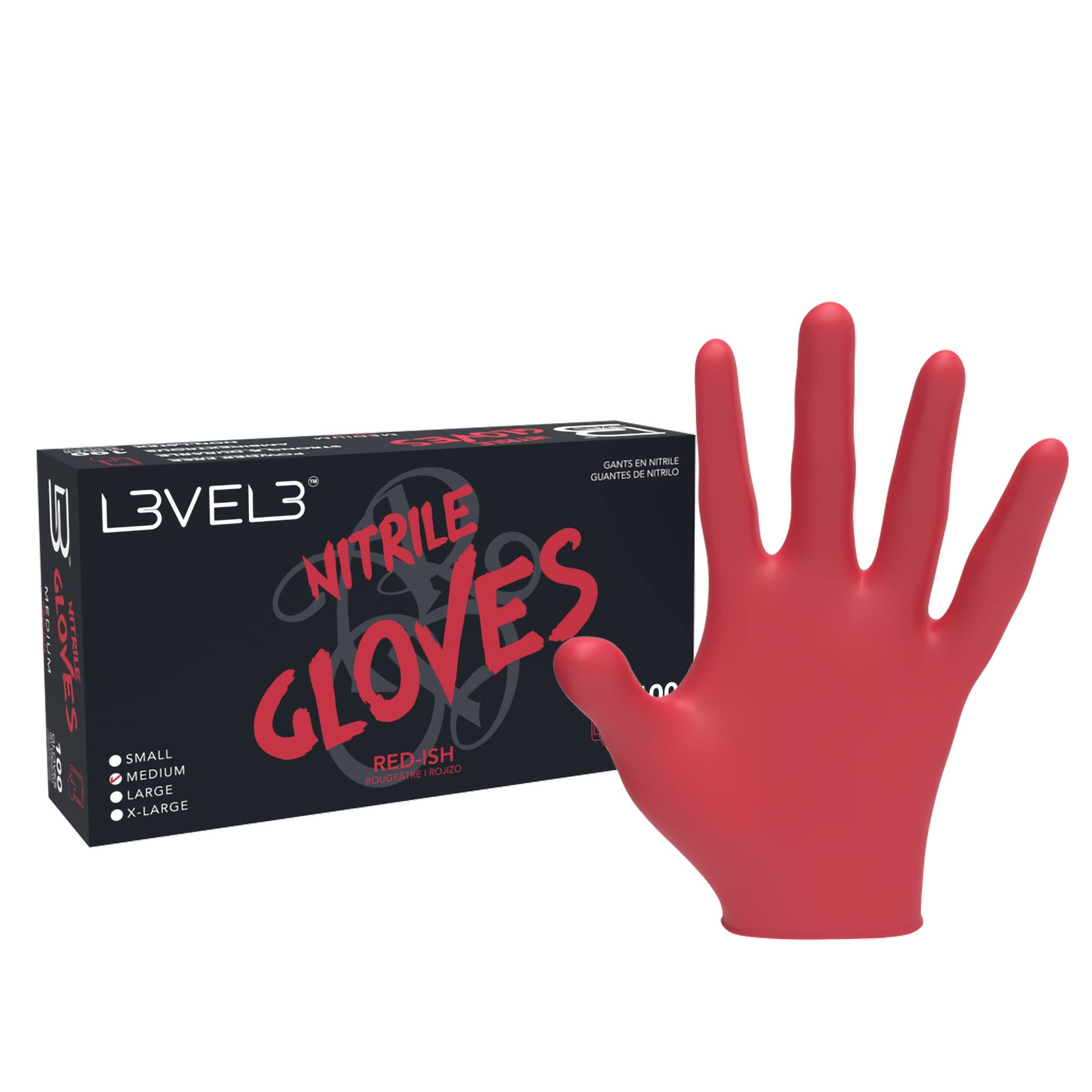 L3VEL3 Red Nitrile Gloves - Delivers Outstanding Protection - Puncture and Chemical Resistant - Touchscreen Compatible - Made of Synthetic Rubber - Provides Optimal Flexibility - Size L - 100 pc