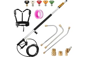 Tecoloy Tecoloy 24 FT Telescoping Pressure Washer Wand with Power Washer Extension Wand, Support Belt, Gutter Cleaner Attachment, 5 Spray Nozzle Tips and 2 Hose Inlet Adapters