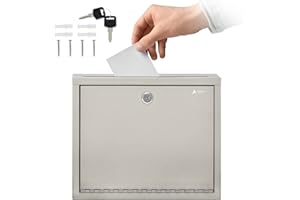 ADIR CORP. Adir Metal Suggestion Box with Lock and Slot, Wall Mount Deposit Box for Payments and Checks, Office Mail Box for Employees, Mailbox for House, Safe Drop Box with Keys - 3x10x12 Inch Beige