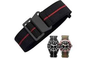 Danxancy French Troops Paratrooper Watchband,Military Elastic Nylon Watch Strap with Hook-and-Loop for Men Women Silver & Black Buckle 18/20/22mm