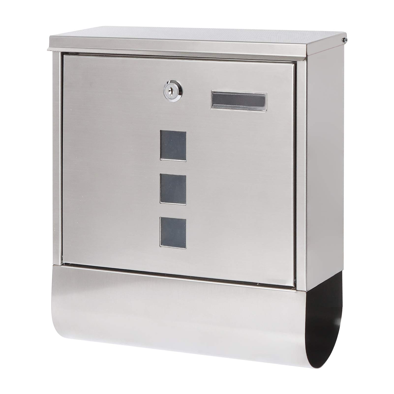 Parrency Stainless Steel Letterboxes with Sturdy Key Lock, Wall Mounted Waterproof Post Box with Transparent Cover, 5 "x 15 4/5 "x 12 2/5 "