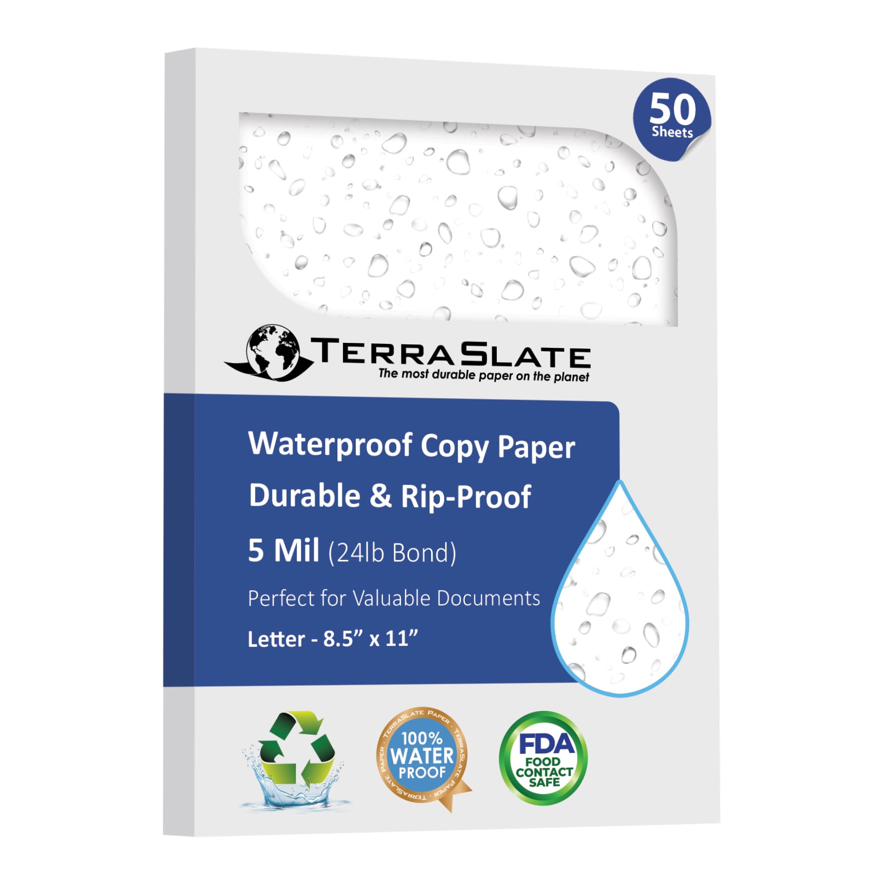 TerraSlate Paper 4 Mil Waterproof Laser Printer/Copy Paper (50)
