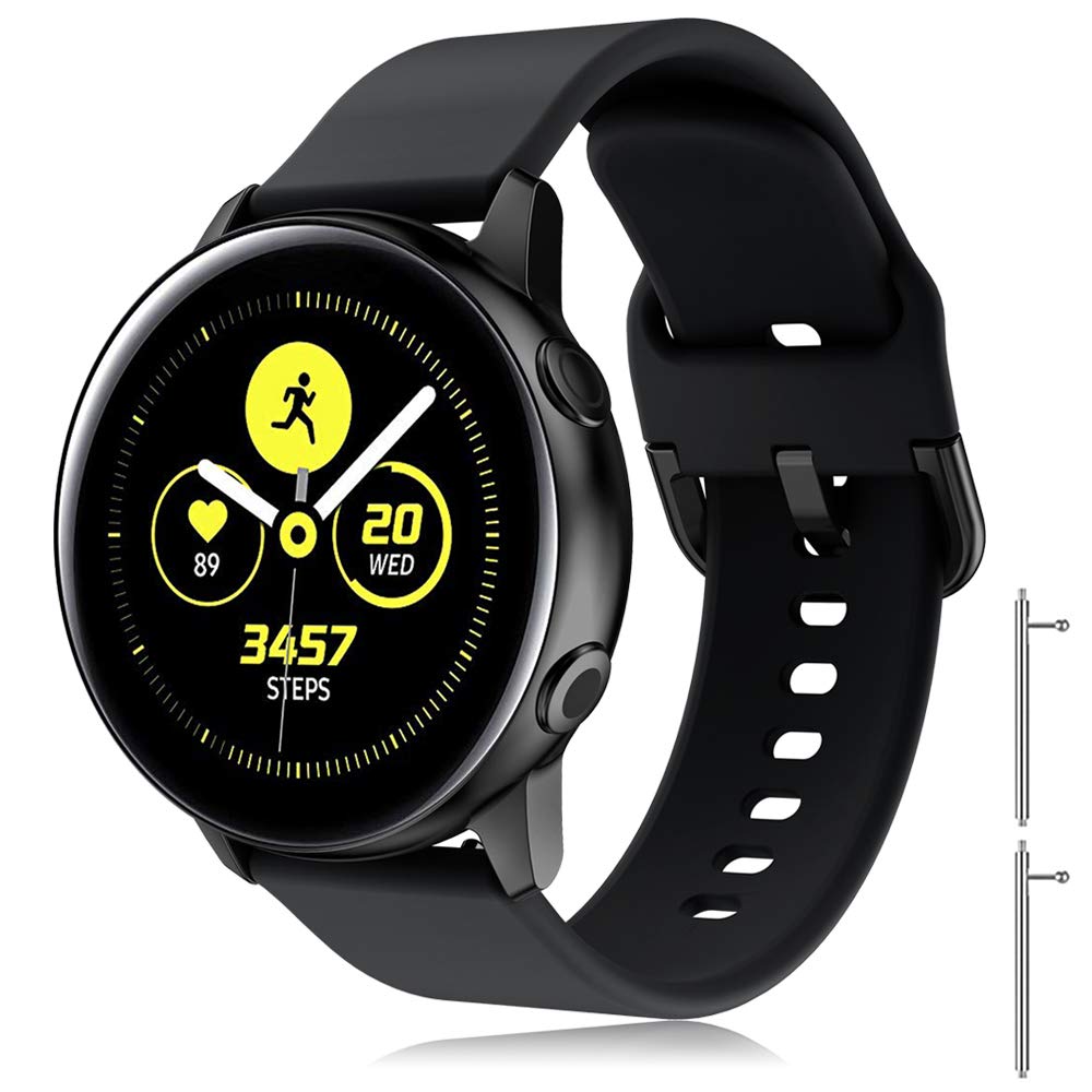 TOPsic Strap Galaxy Watch Active 2/3/42mm/40mm/Gear S2/Sport/Vivoactive 3/Forerunner 645/Vivomove HR 20mm Silicone Black Sports Watch Band