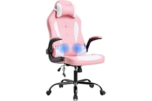 BESTOFFICE Gaming Chair Office Chair Desk Chair Racing Executive PU Leather Ergonomic Massage Computer Chair with Lumbar Support Headrest Armrest Task Rolling Swivel Chair for Girls, Pink