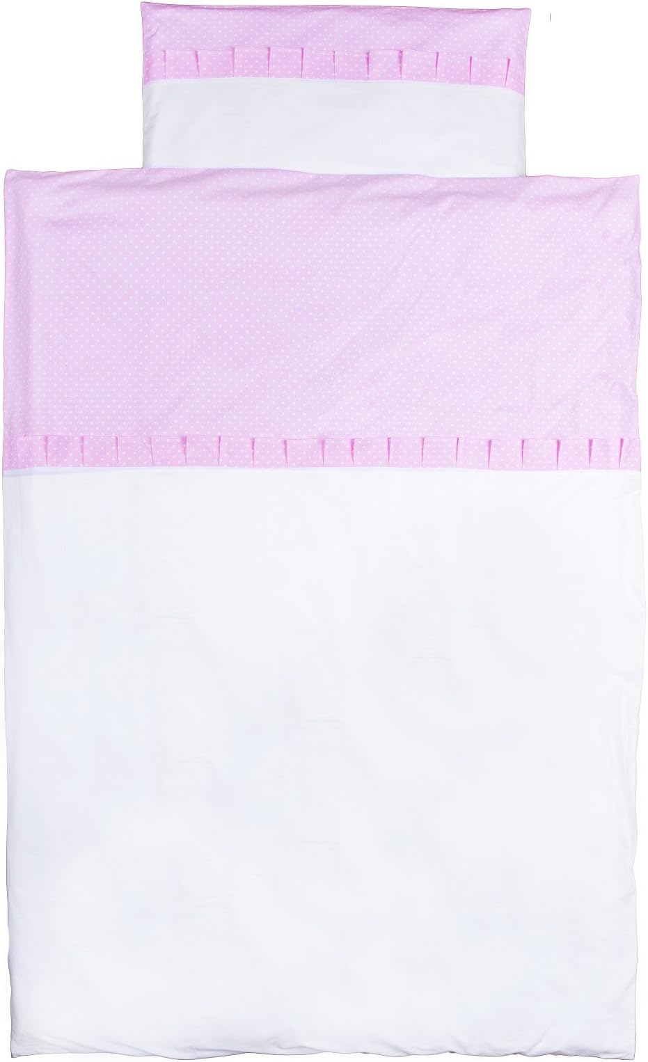Vizaro - Duvet Cover Bedding Set for Single Bed 80-90x180-200cm - Pure Premium Cotton - Dim. 150x200cm,40x75cm - Made in EU - OekoTex - Safe for Babies - C. Pink and White