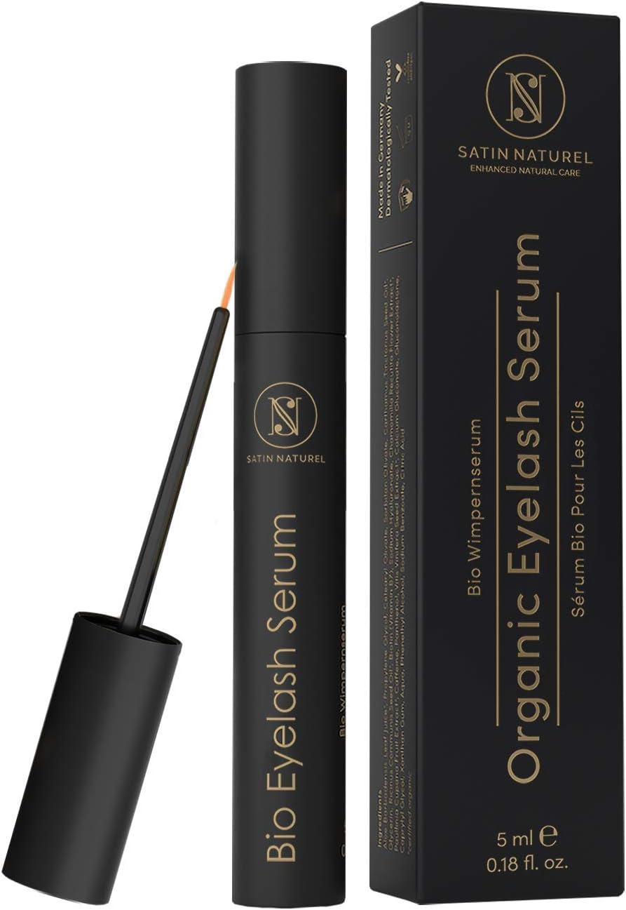 ORGANIC EYELASH GROWTH SERUM 2.0 Hormone-free + Vegan – Improved Formula for Long Eye Lashes w/Castor Oil, Aloe Vera, Hyaluronic Acid + Vitamin C – 5ml Lash Growth + Eyebrow Serum Made in Germany