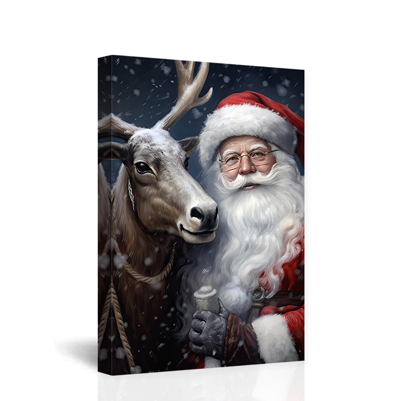 CCWACPP Santa Claus Canvas Wall Art Christmas Wall Decor Santa with Reindeer Picture Vintage Santa Portrait Painting Decor Frame (30.00 x 45.00 cms, Santa Claus - 2)