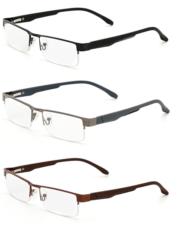 VEVESMUNDO Lesebrillen Herren Damen Klassische Metall Halbrandbrille Lesehilfe Federschaniere Klar Brille Augenoptik Vintage 