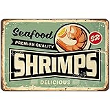 AOYEGO Shrimps Tin Sign,Seafood Delicious Orange Fruit Plate Restaurant Delicious Healthy Tasty Vintage Metal Tin Signs for C