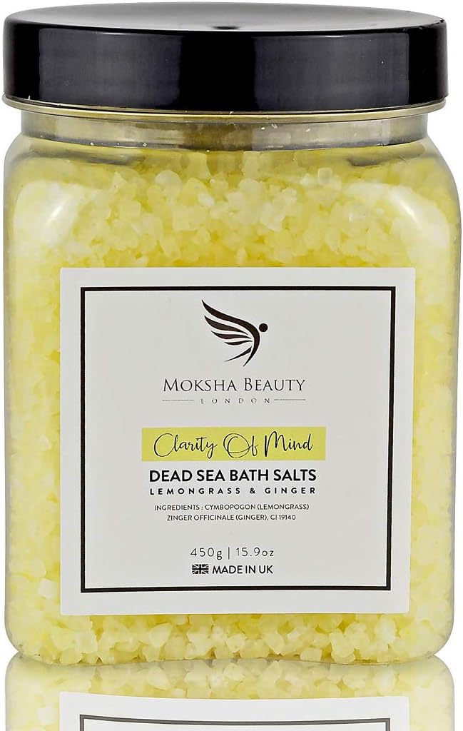 Dead Sea Bath Salts - Made in UK (450g) Natural Dead Sea Bath Salt for Women Men. Lemongrass Essential Oils Christmas Gifts