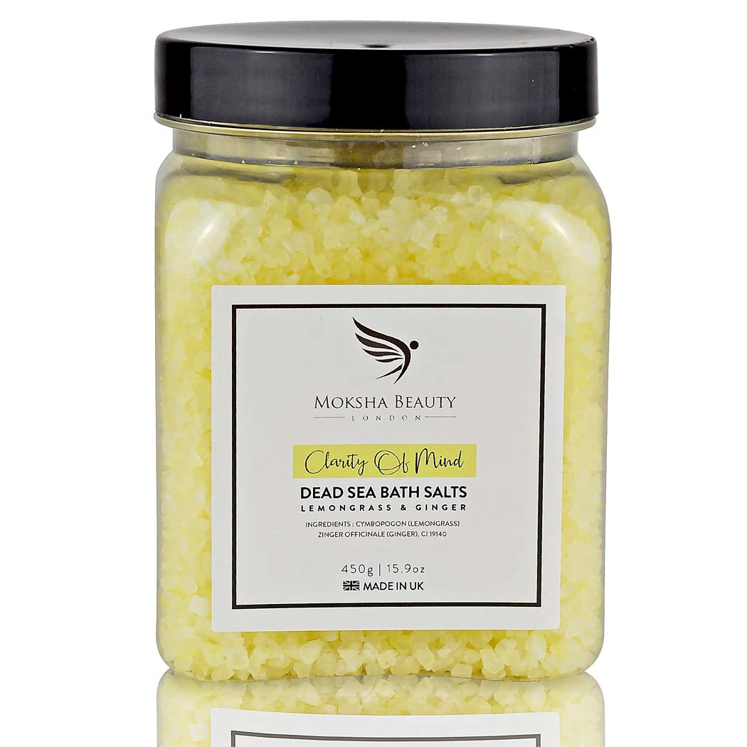Dead Sea Bath Salts - Made in UK (450g) Natural Dead Sea Bath Salt for Women, Men. Lemongrass Essential Oils Christmas Gifts