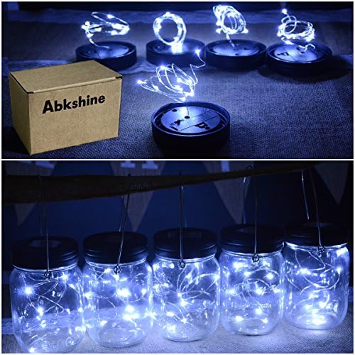 Abkshine 5 Pack Solar Mason Jar Light Insert, 10 LED Cool White Fairy Light Tea Light Deck Lamp for Garden Patio Yard Pathway Fence Decor(Jars Not Included)