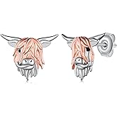 Highland Cow Earrings 925 Sterling Silver Highland Cow Stud Earrings - Cute Animal Lover Jewelry for Women