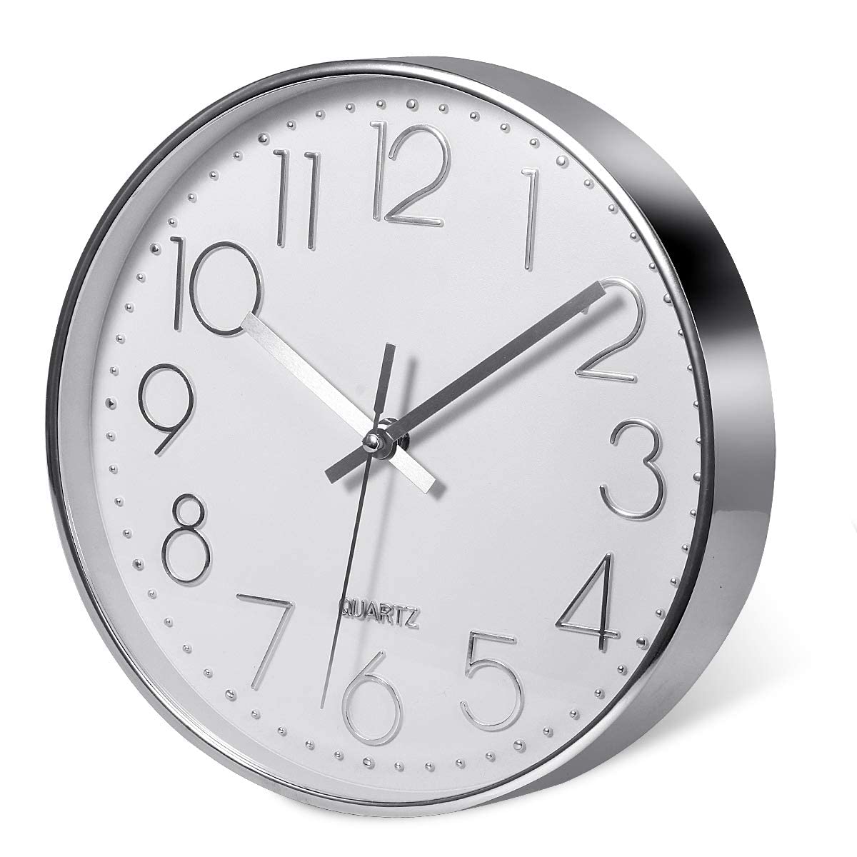 Delgeo Modern Silent Wall Clock 25-30cm, Minimalist Silver Clock for Living Room & Kitchen,Premium Wall Decor for Home Office