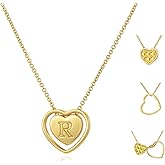 Auspicious Cheerful Heart Initial Necklace for Women - Dainty 14k Gold Plated Double Heart Letter Pendant Necklace Multi-wear Personalized Jewelry Birthday Christmas Gifts for Women