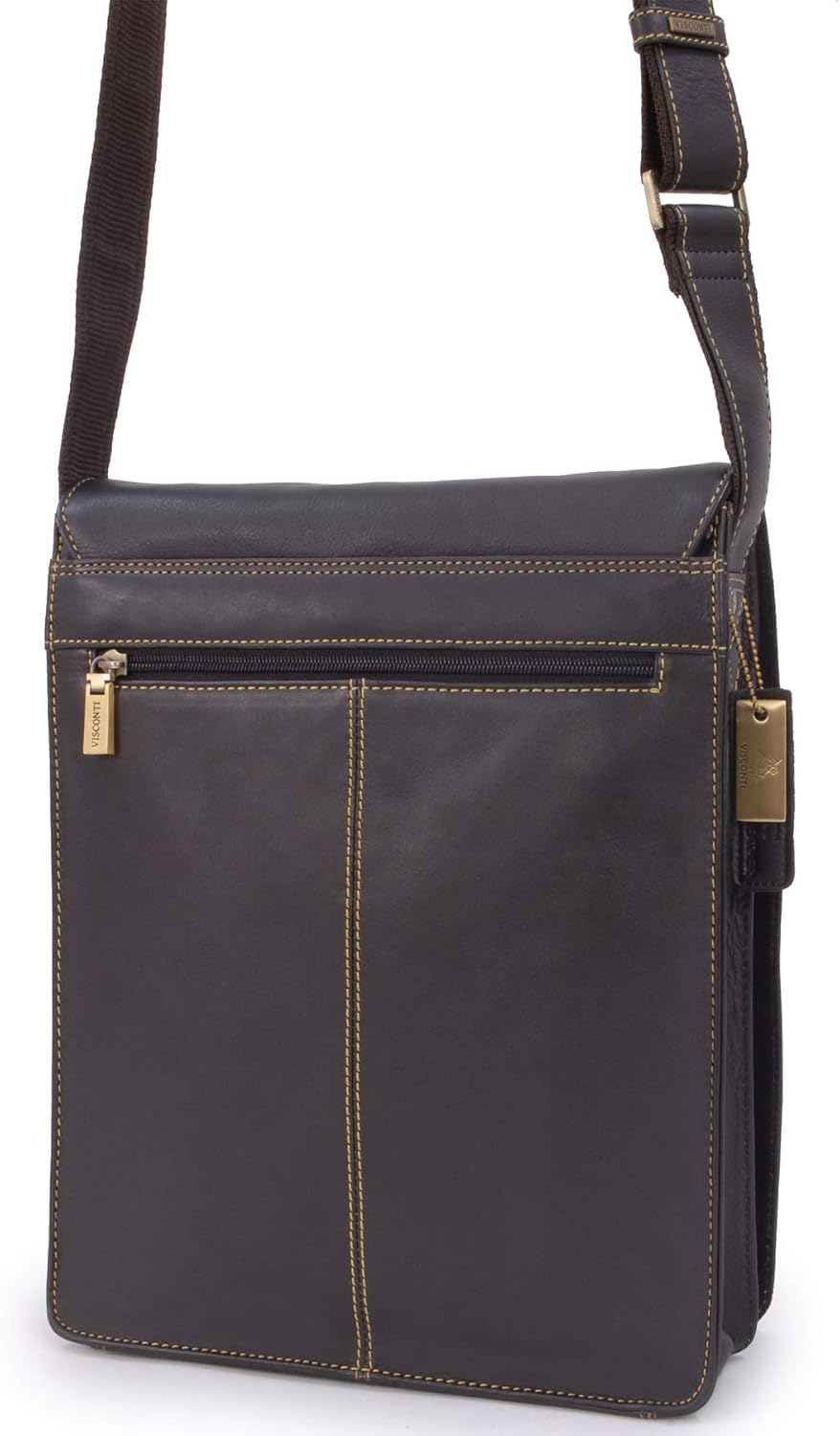 VISCONTI - Leather Shoulder Bag For Men - Medium Crossbody Messenger Bag For Work - Fits Tablet and A5 Notebooks - 18410 Jasper - Mocha - Image 5