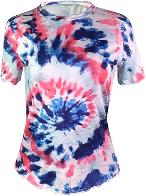 VICKY-HOHO Sommer Frauen T-Shirt Krawatte Färben Druck Kurzarm O