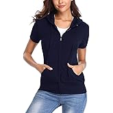 MISS MOLY Women's Zip Up Hoodie Short Sleeves Hooded Jacket Casual Lightweight Sweatshirt with Pockets