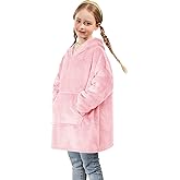 Fotgear Wearable Blanket Hoodie for Kids - Oversized Hoodie Blankets with Hood and Pocket - Super Soft Warm Cozy Sherpa Sweatshirt Blankets for Girls Boys, One Size Fits All, Pink