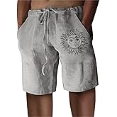 Puimentiua Casual Mens Linen Shorts Lightweight Elastic Waist Summer Beach Shorts