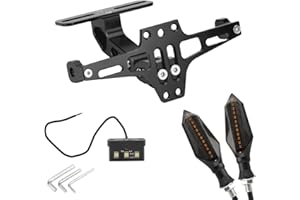 RIDLOG Motorcycle License Plate Bracket with 2 Turn Signals Lights Adjustable Motorcycle License Plate Holder CNC Aluminum Motorcycle Fender Eliminator Kit With LED Light (Black)