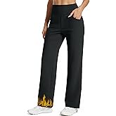 MAGCOMSEN Women's Fleece Lined Pants with Pockets Wide Leg High Waisted Work Pants Winter Thermal Casual Yoga Sweatpants