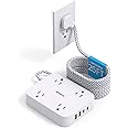 25 Ft Extension Cord, Ultra Thin Flat Plug Power Strip with 4 Outlets 4 USB Ports (2 USB C), Wall Mount, Desk Charging Station for Office, School, Travel and Dorm Room Essentials, ETL Listed