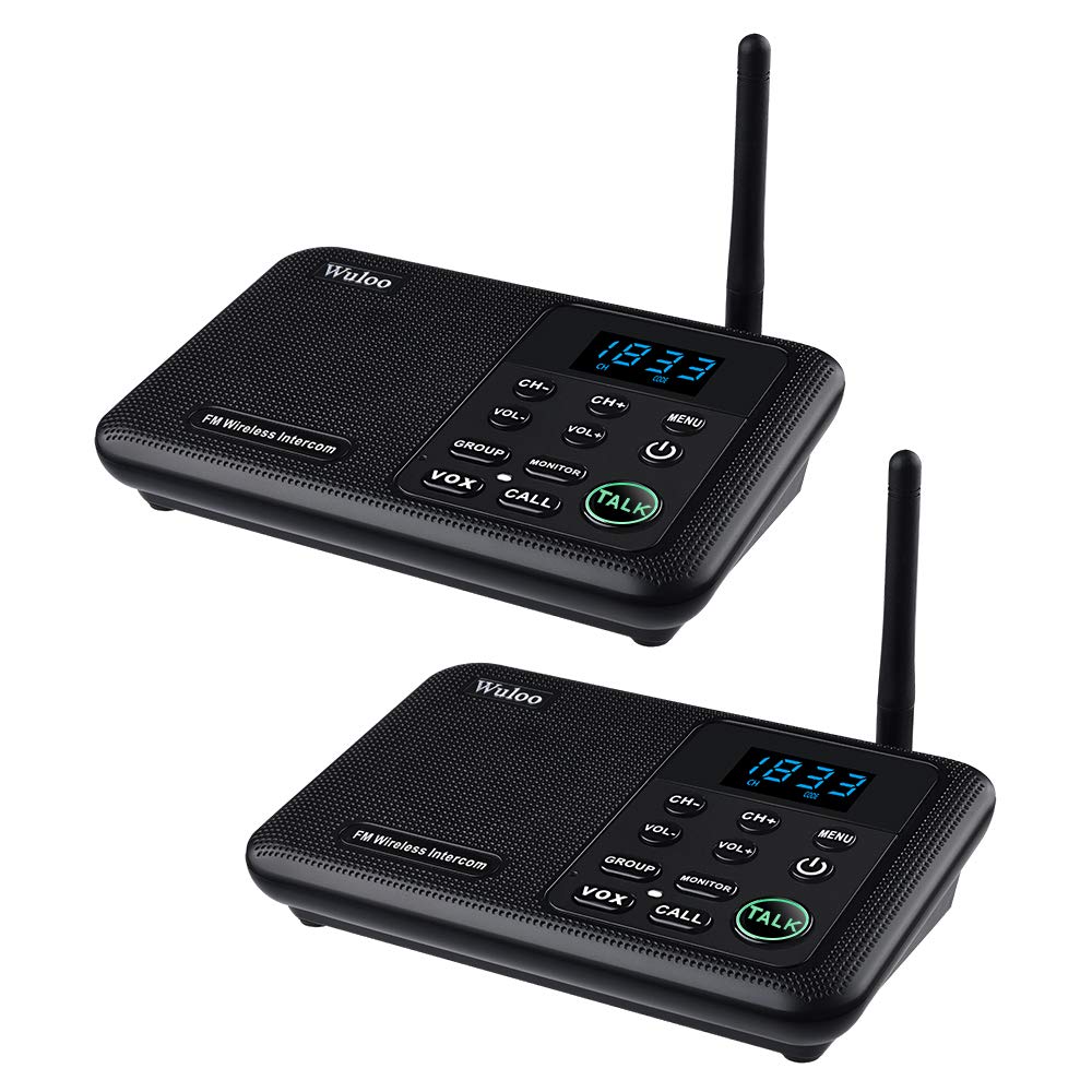 Photo 1 of Wuloo Intercoms Wireless for Home 1 Mile Range 22 Channel 100 Digital Code Display Screen, Wireless Intercom System for Home House Business Office, Room to Room Intercom Communication(2Stations,Black)